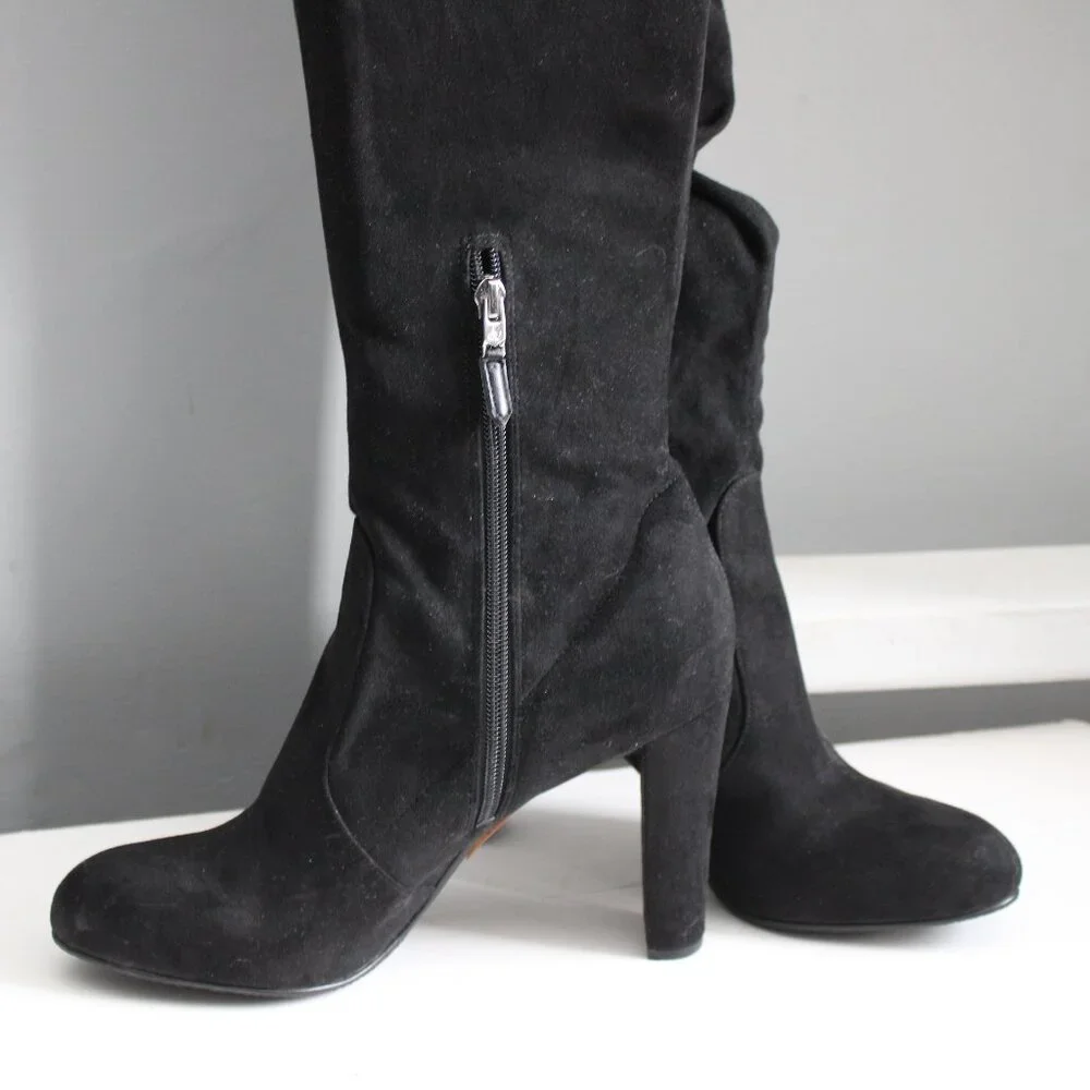 Sam Edelman Black Kent Faux Suede Over the Knee Heeled Boots Size 10